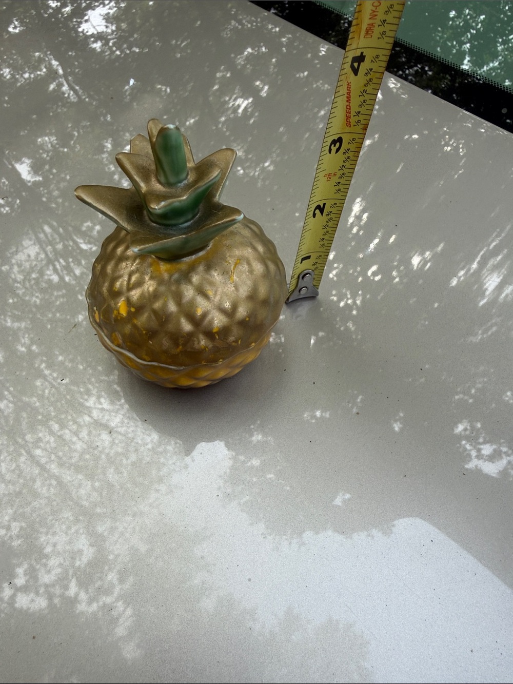 Gold Pineapple Decorative Trinket Box with Green Accent